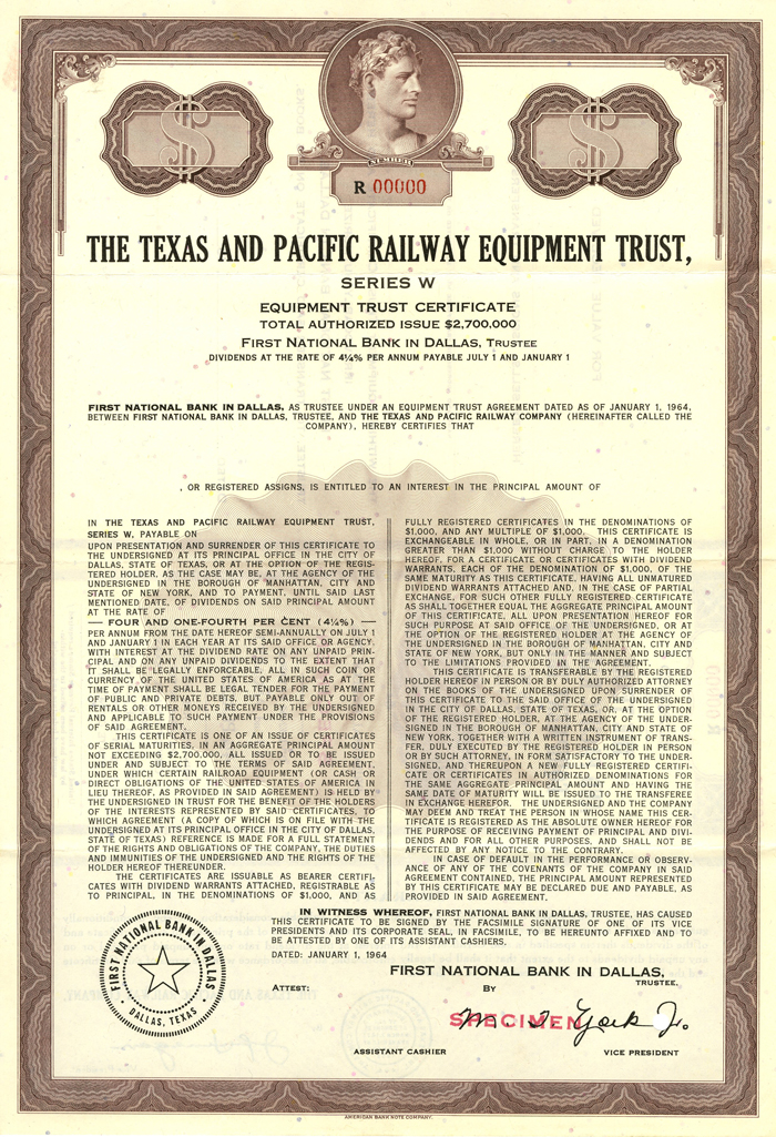 Texas and Pacific Railway Equipment Trust - Bond